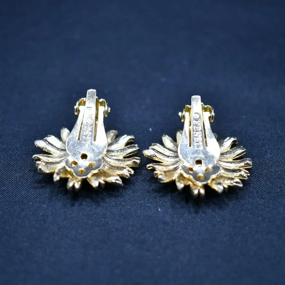 Vintage Lisner Sunflower Earrings, Gold Plated Clip Ons, 1960s Jewelry
